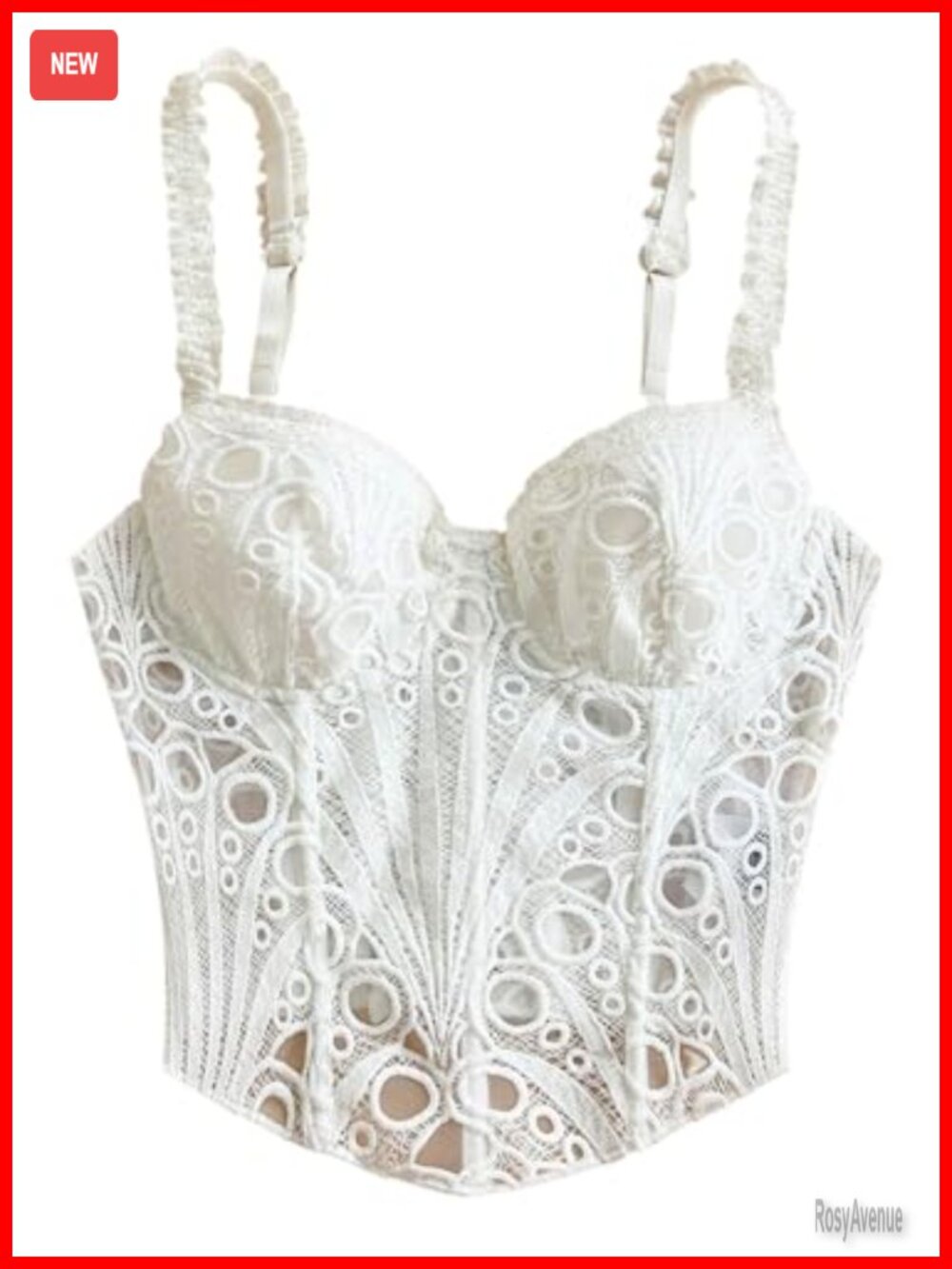 SHENHE Sheer Bustier Corset Mesh Embroidered Spaghetti Strap Cami Top